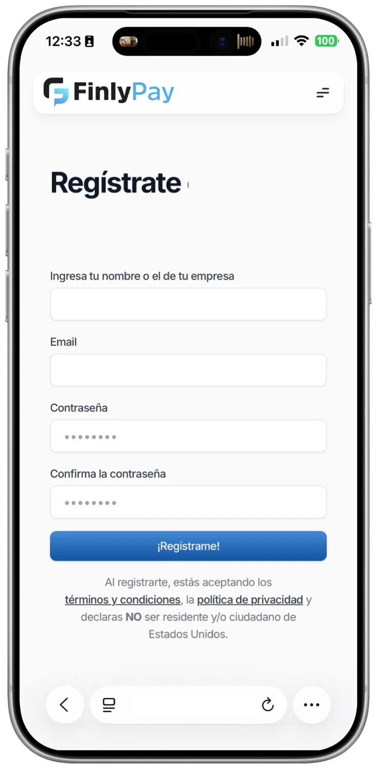 Teléfono con pantalla de registro FinlyPay