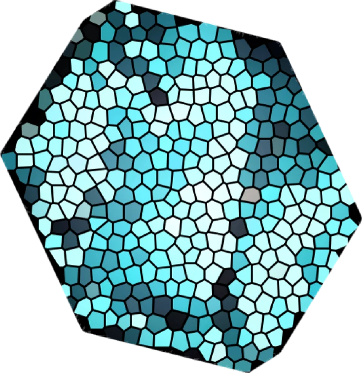 Hexágono mosaico en tonos turquesa